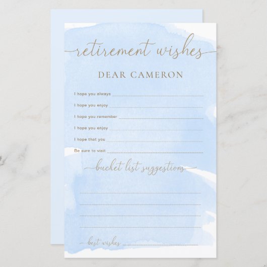 Blue Waterverf Pensioenwensen (Voorkant / Achterkant)