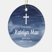 Blue Waterverf Personalized Baptism Christening Keramisch Ornament (Links)