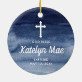 Blue Waterverf Personalized Baptism Christening Keramisch Ornament (Achterkant)