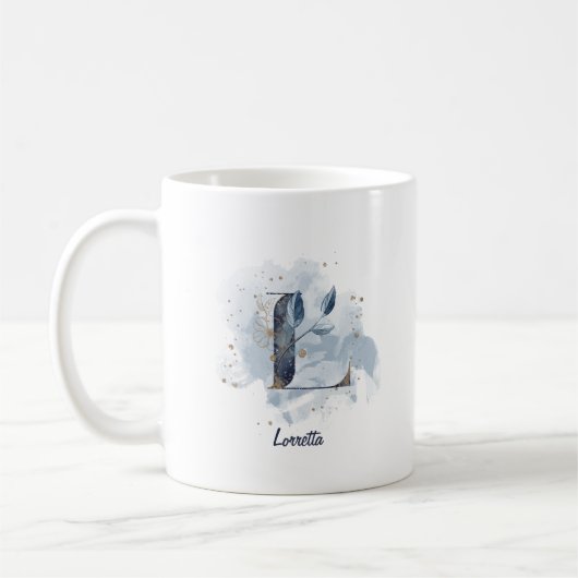 Blue Waterverf Personalized Name Letter Initiaal L Koffiemok (Links)