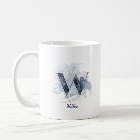 Blue Waterverf Personalized Name Letter Initiaal W Koffiemok (Links)