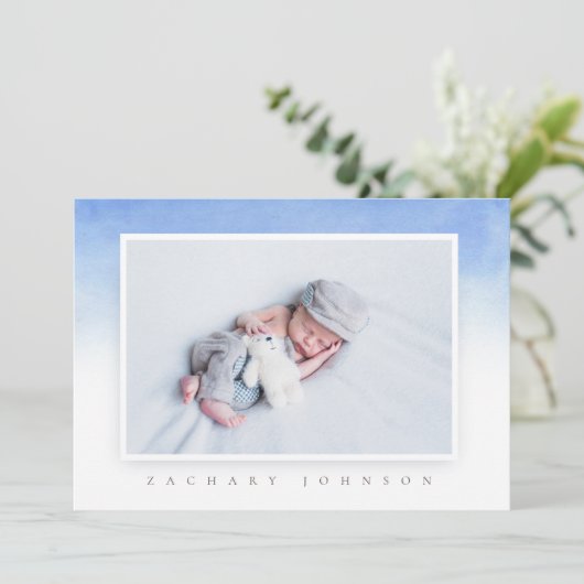 Blue Waterverf Photo Baptism Party Invitation Kaart (Staand voorkant)