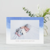 Blue Waterverf Photo Baptism Party Invitation Save The Date (Staand voorkant)
