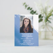 Blue Waterverf Photo Graduation Party Briefkaart (Staand voorkant)