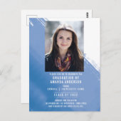 Blue Waterverf Photo Graduation Party Briefkaart (Voorkant / Achterkant)