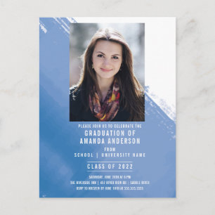 Blue Waterverf Photo Graduation Party Briefkaart