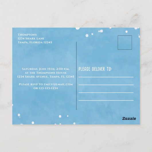 Blue Waterverf Pool Party Sharks Custom Briefkaart (Achterkant)