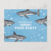 Blue Waterverf Pool Party Sharks Custom Briefkaart (Voorkant)