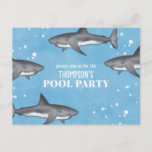 Blue Waterverf Pool Party Sharks Custom Briefkaart (Voorkant)