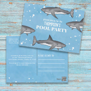 Blue Waterverf Pool Party Sharks Custom Briefkaart