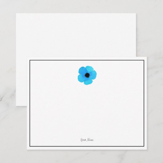 Blue Waterverf Poppy Note Card Notitiekaartje (Voorkant / Achterkant)