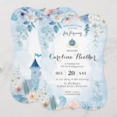 Blue Waterverf Princess Castle Girl Invitation Kaart (Voorkant / Achterkant)