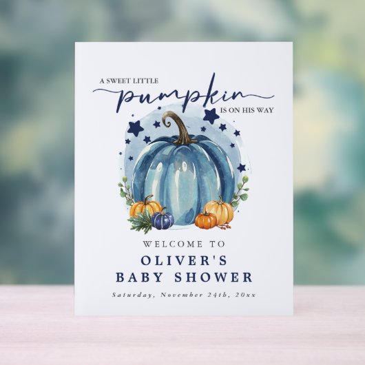 Blue Waterverf Pumpkin Boy Baby shower Welkom Acryl Bord (Neutraal)