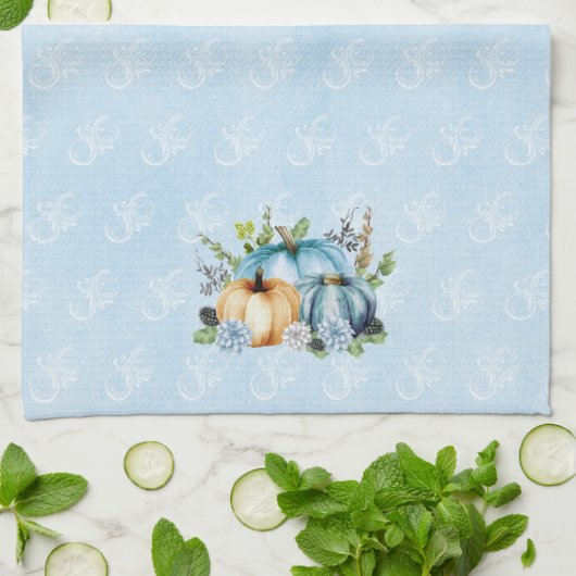 Blue Waterverf Pumpkin Herfst Autumn Kitchen Towel Theedoek (Gevouwen)
