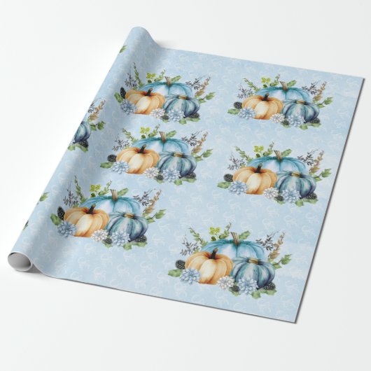 Blue Waterverf Pumpkin Herfst herfst Cadeaupapier (Uitgerold)