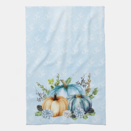 Blue Waterverf Pumpkin Herfst herfst Theedoek (Verticaal)