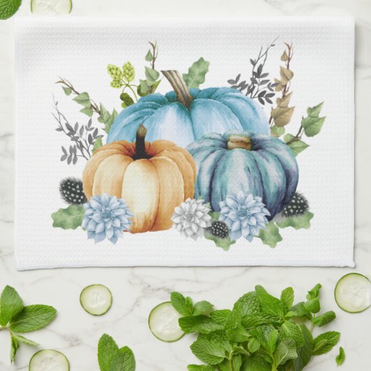 Blue Waterverf Pumpkin Herfst herfst Theedoek (Gevouwen)