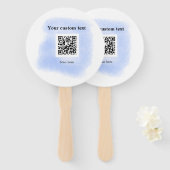 blue waterverf QR scancode voeg aangepaste tekst r Handwaaier (Voorkant en achterkant)