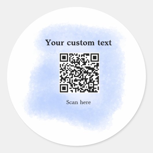 blue waterverf QR scancode voeg aangepaste tekst r Ronde Sticker (Voorkant)
