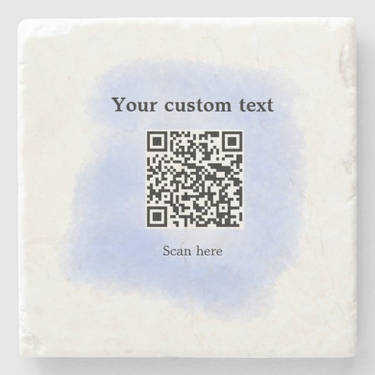 blue waterverf QR scancode voeg aangepaste tekst r Stenen Onderzetter (Voorkant)