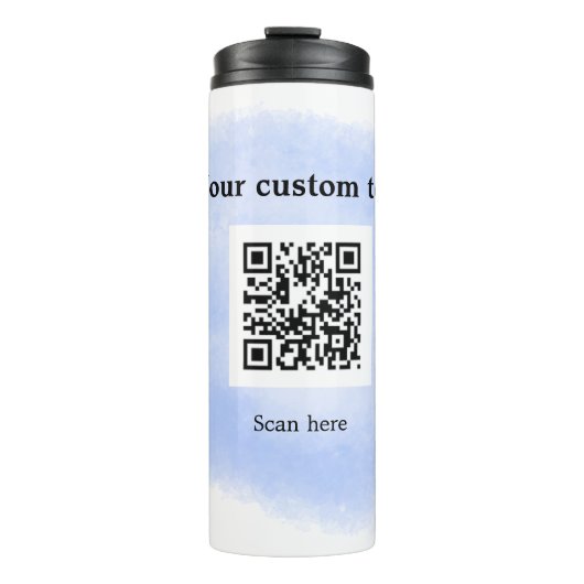 blue waterverf QR scancode voeg aangepaste tekst r Thermosbeker (Voorkant)