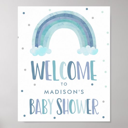 Blue Waterverf Rainbow Baby shower Welkom Poster (Voorkant)