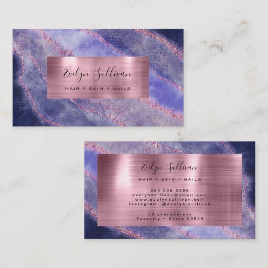 Blue Waterverf Roos Gold Foil Visitekaartje (Voorkant / Achterkant)