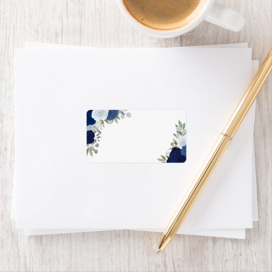 Blue Waterverf Rozen Blank DIY Weddenschap Adres Etiket (Insitu)