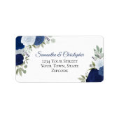 Blue Waterverf Rozen Elegant Wedding Address Etiket (Voorkant)