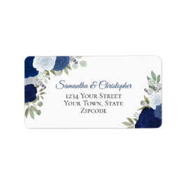 Blue Waterverf Rozen Elegant Wedding Address Etiket