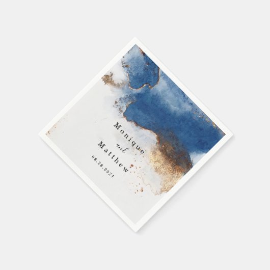 Blue Waterverf Rust Copper Gold Agate Wedding Servet (Hoek)