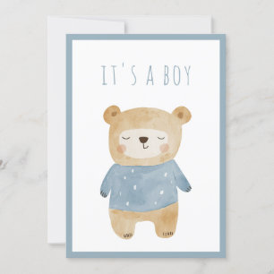 Blue Waterverf schattig beer Baby shower Uitnodigi Kaart