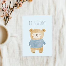 Blue Waterverf schattig teddybeer Baby shower