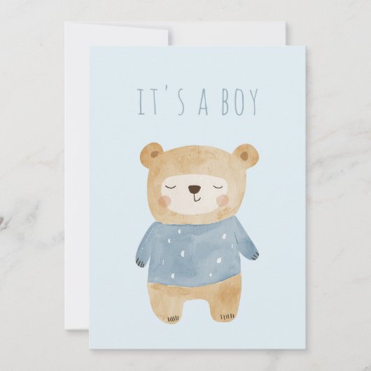 Blue Waterverf schattig teddybeer Baby shower Kaart (Voorkant)
