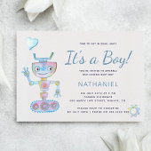 Blue waterverf schattige robot het is een baby sho kaart