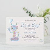 Blue waterverf schattige robot het is een baby sho kaart (Staand voorkant)