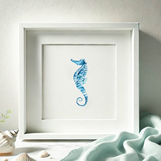 Blue Waterverf Seahorse Poster