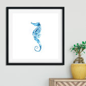 Blue Waterverf Seahorse Poster