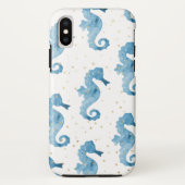 Blue Waterverf Seapaarden Pattern Gold Sparkles Case-Mate iPhone Case (Achterkant)