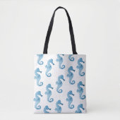 Blue Waterverf Seapaarden Pattern Gold Sparkles Tote Bag (Voorkant)