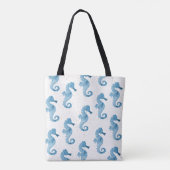 Blue Waterverf Seapaarden Pattern Gold Sparkles Tote Bag (Achterkant)
