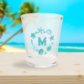 Blue Waterverf Seashells en Starfish Monogram Shot Glas