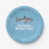 Blue Waterverf Shark verjaardagsfeestje Papieren Bordje (Voorkant)