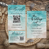 Blue Waterverf Shoreline Elegant Ocean Wedding Kaart