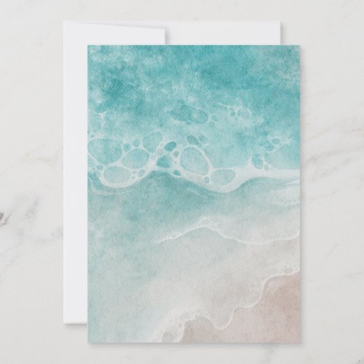 Blue Waterverf Shoreline Elegant Ocean Wedding Kaart (Achterkant)