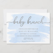 Blue Waterverf Silver Baby Brunch Uitnodiging (Voorkant)