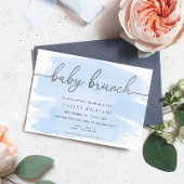 Blue Waterverf Silver Baby Brunch Uitnodiging