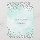 Blue Waterverf Silver Confetti Wedding Invites Kaart (Voorkant / Achterkant)
