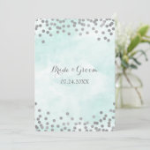 Blue Waterverf Silver Confetti Wedding Invites Kaart (Staand voorkant)