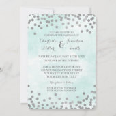 Blue Waterverf Silver Confetti Wedding Invites Kaart (Achterkant)